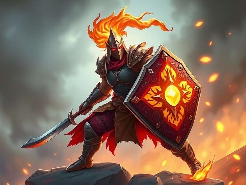 Spicy Shield Master game hero image showing a warrior with a glowing shield